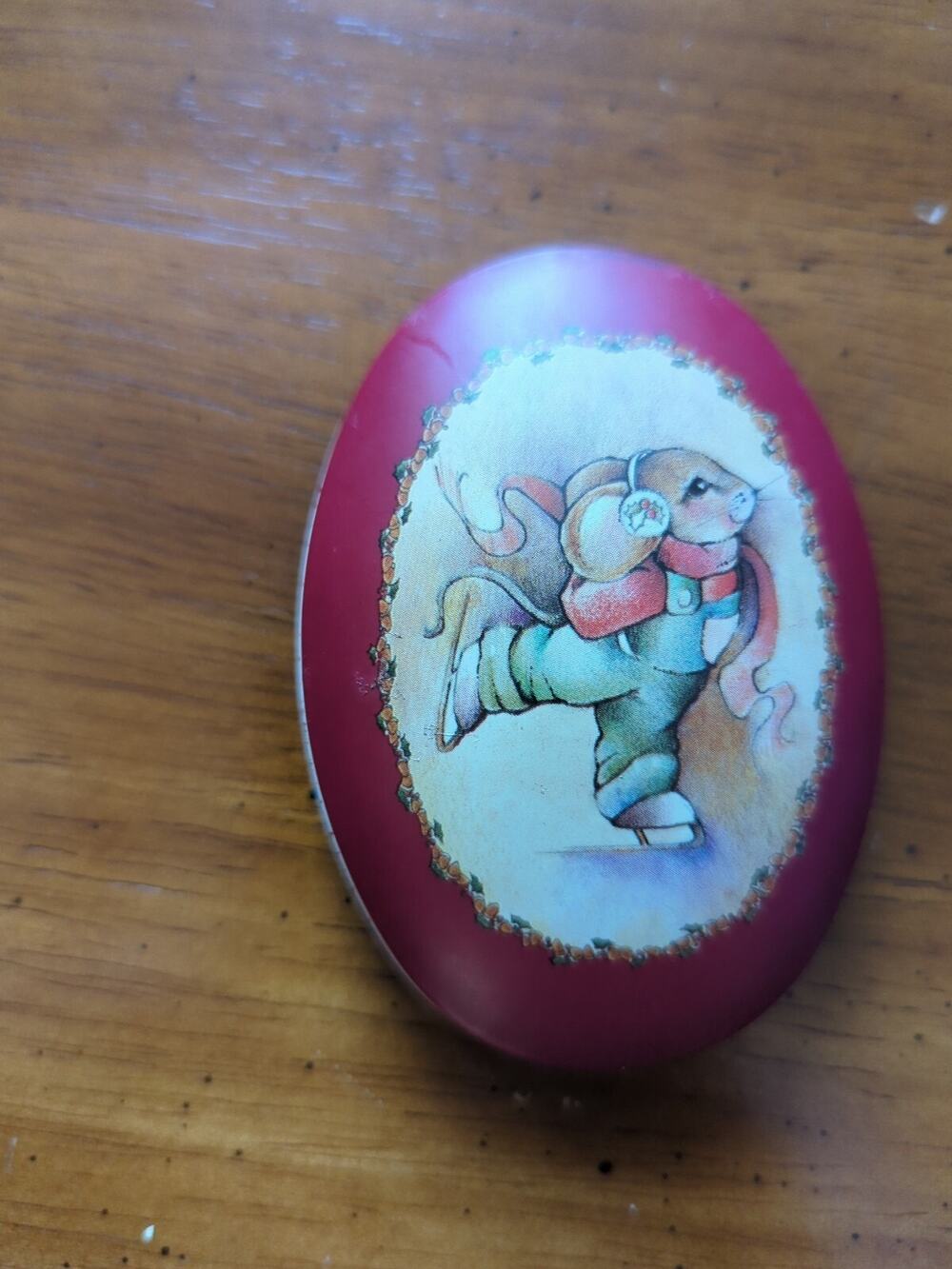 Vintage Enesco 1984 Holiday Tin for Small Gifts Candy Christmas Mouse